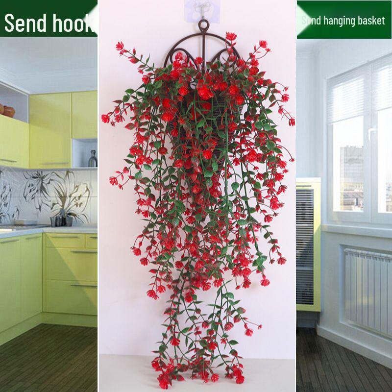 Artificial Rose Vine Wall Hanging Basket for Indoor Decoration