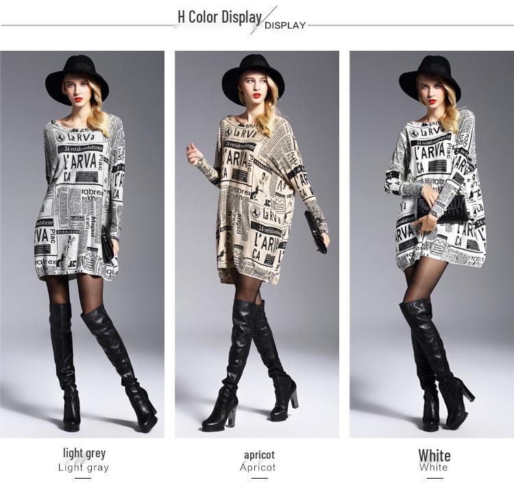 Autumn Plus Size Women's Newspaper Print Loose Knit Sweater