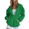 Women's  Fashion Zipper Hoodie Long Sleeve Hooded Pullover Sweatshirt Casual Solid Color Tops With Pockets