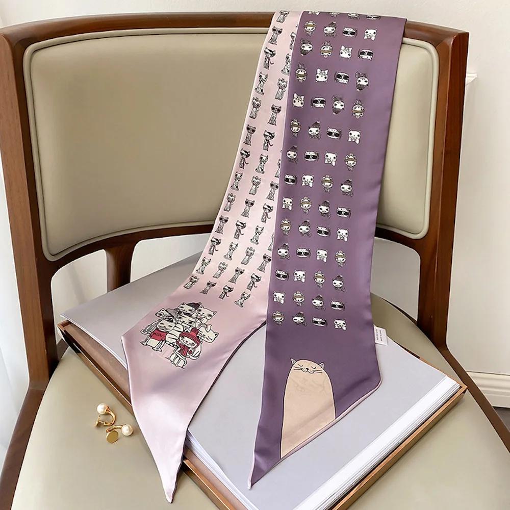 Длинный шелковый шарф-мешок, галстук, женская шея, узкие шарфы, повязка на голову, платок, принт лошади, брендовая женская шейная лента, весна, новинка