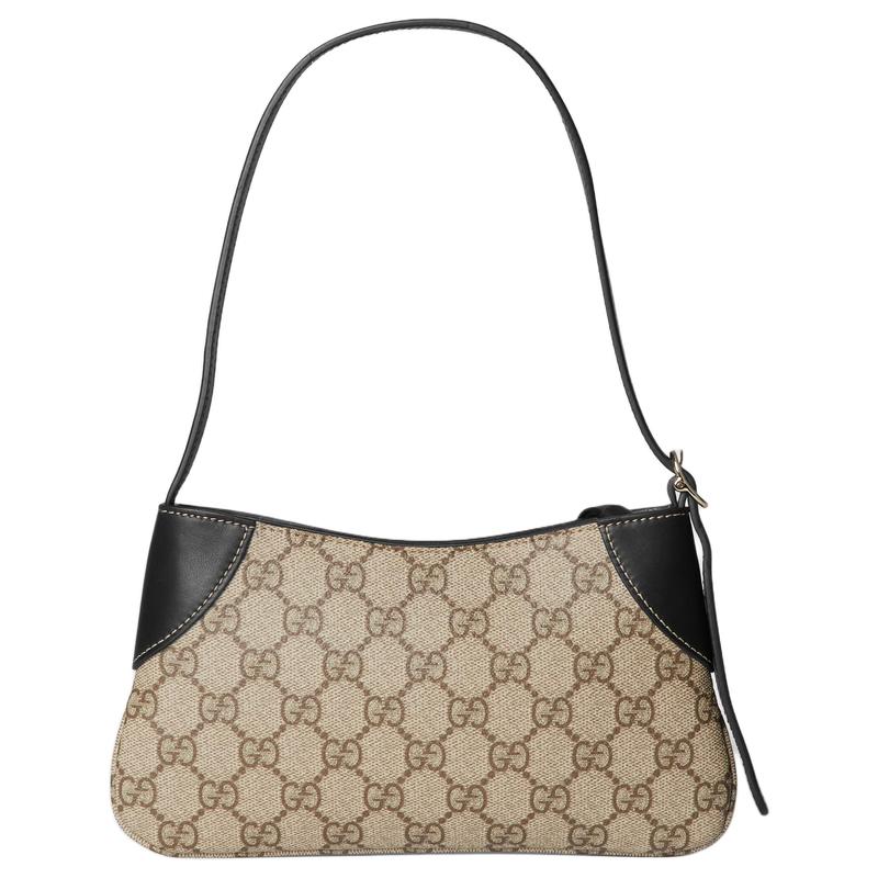 Gucci Сумка на плечо GG Emblem GG Emblem регулируемый ремень на молнии, покрытие из канваса и кожи, ручная сумка, супер мини, женская, черная