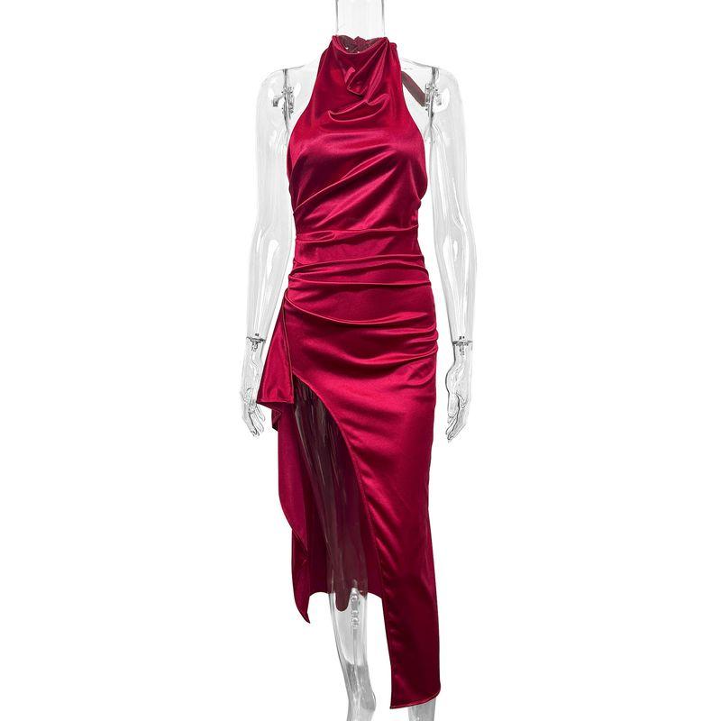 Round Neck Dress2025 New European and American Women Clothes Sexy Split Lace-up Backless Miumiu Bag Hip Long Dress