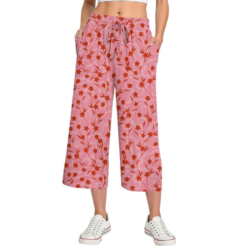 Женские летние повседневные спортивные брюки с высокой талией и принтом, укороченные брюки свободного покроя