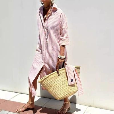 Полосатая рубашка с разрезом, летняя рубашка