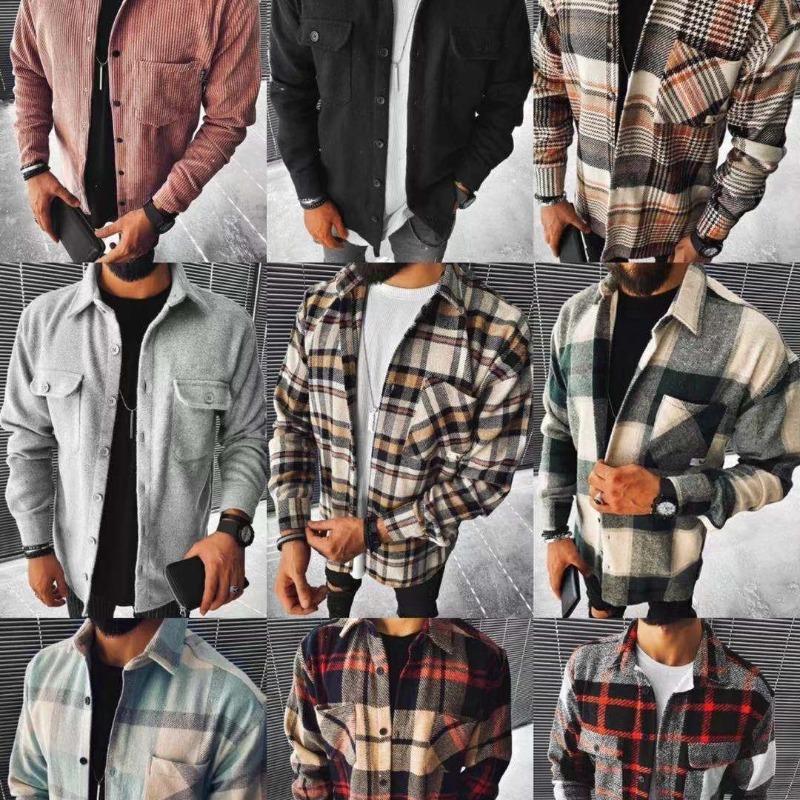 New Arrival Plaid Shirt New Men's Shirt Plaid Pocket Long Sleeve Shirt