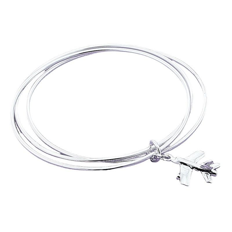 925 Sterling Silver Fashion Cute Three Rings Airplane Bracelet Birthday Party Anniversary Gift Daily Wear