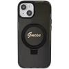 Guess Ring Stand Script Glitter Magsafe Case For Iphone 13 / 14 / 15 - Black