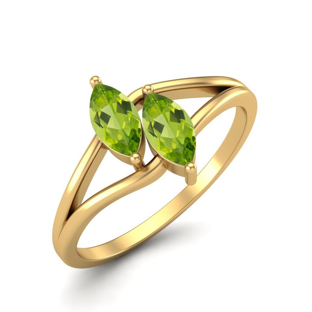6X3mm Marquise Peridot 925 Sterling Silver Gold Vermeil Split Shank Women Engagement Ring