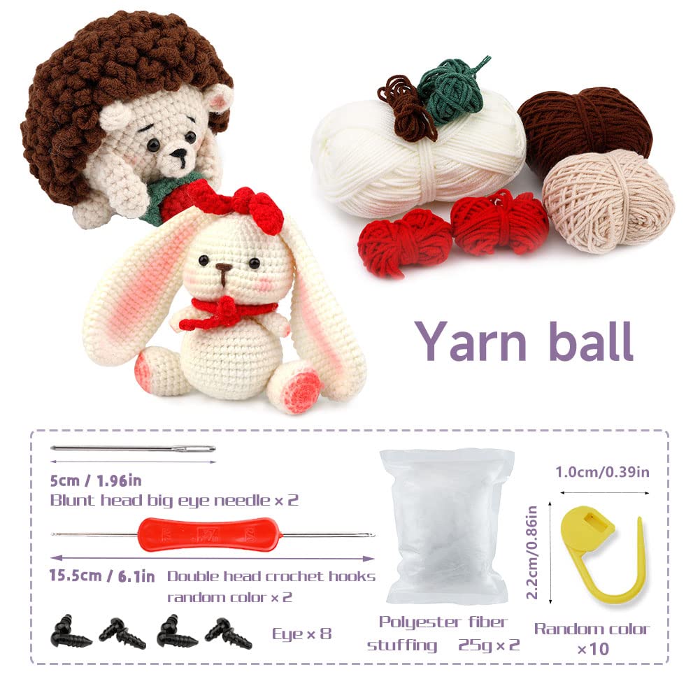 Наборы для вязания крючком «Ежик и кролик» Fenrry для начинающих с клубками пряжи, маркерами петель, спицами, инструкциями, аксессуарами