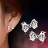 Korean Fashion Heart-Shaped Zircon Bow Stud Earrings for Women