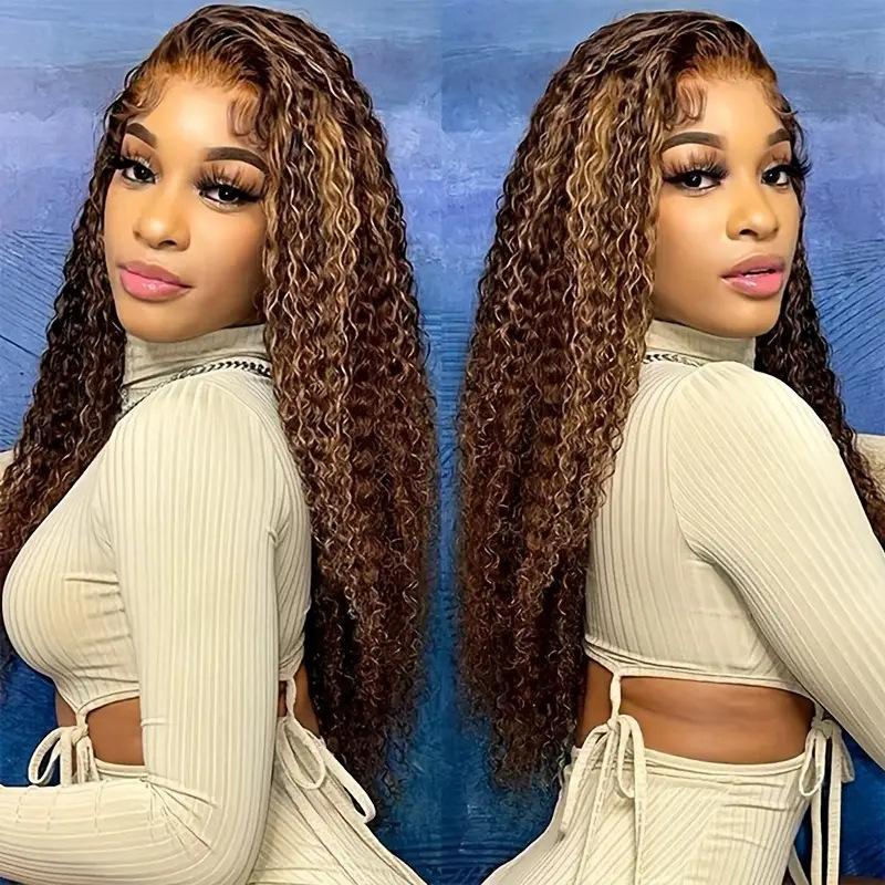 Wig, European and American fashion front lace piano color small curly hair, African hot-selling front lace wig