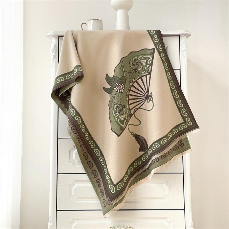 Fan Double-sided Imitation Cashmere Scarf Women's Winter High-end Sense Dual-purpose Thickened Air Conditioner Shawl Court Style Scarf