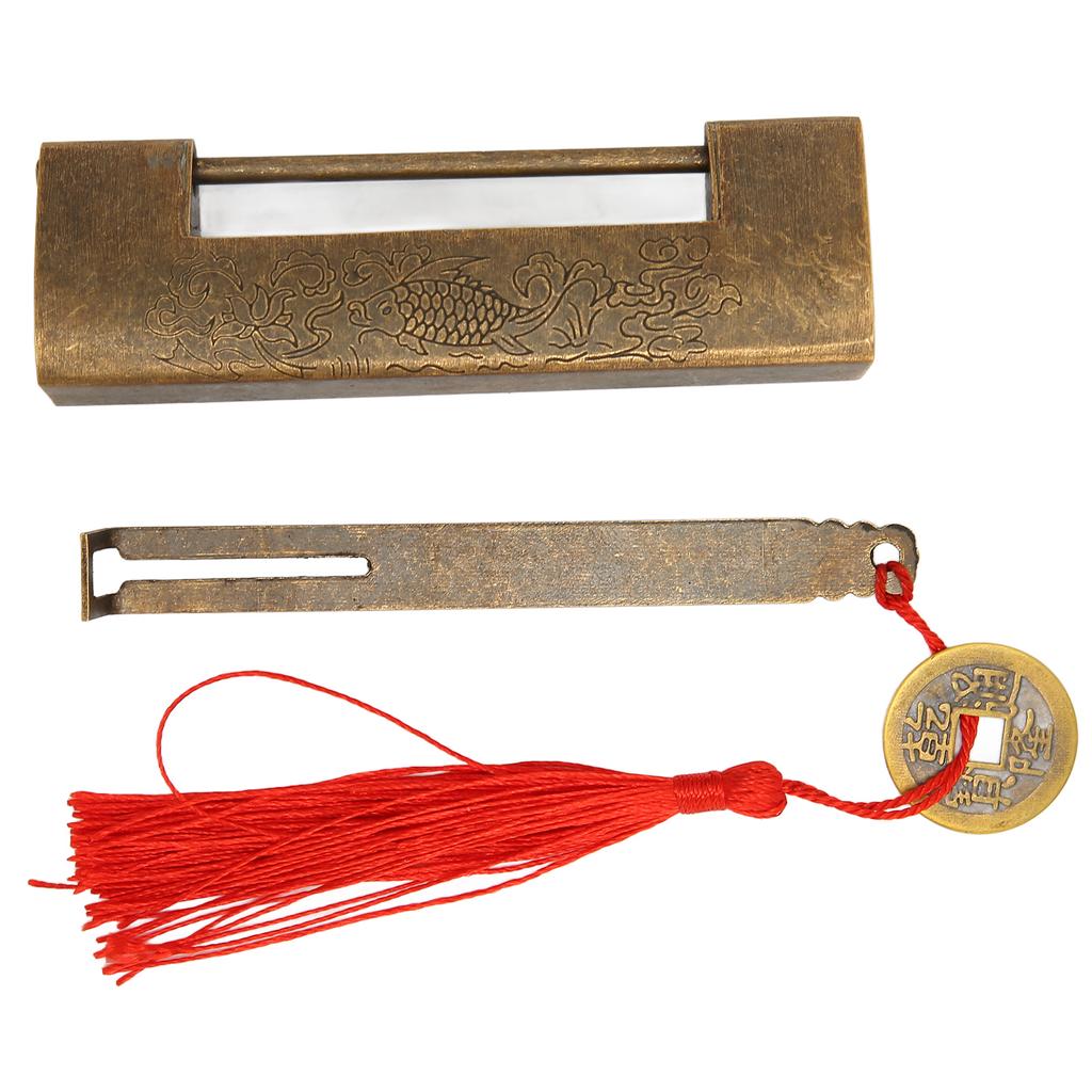 Латунный антикварный навесной замок с интервалом 5,9 см, изысканный нержавеющий китайский старый стиль, горизонтальный навесной замок в виде рыбы