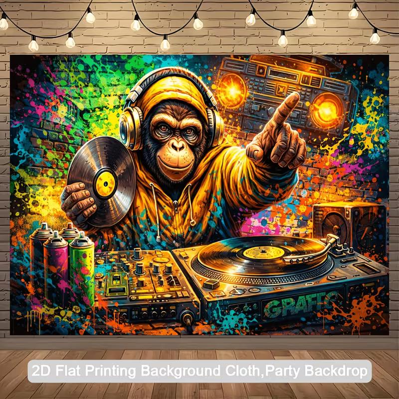 2D Street Art Ape DJ Spray Paint Graffiti Urban Birthday Photography Backdrop Decor
