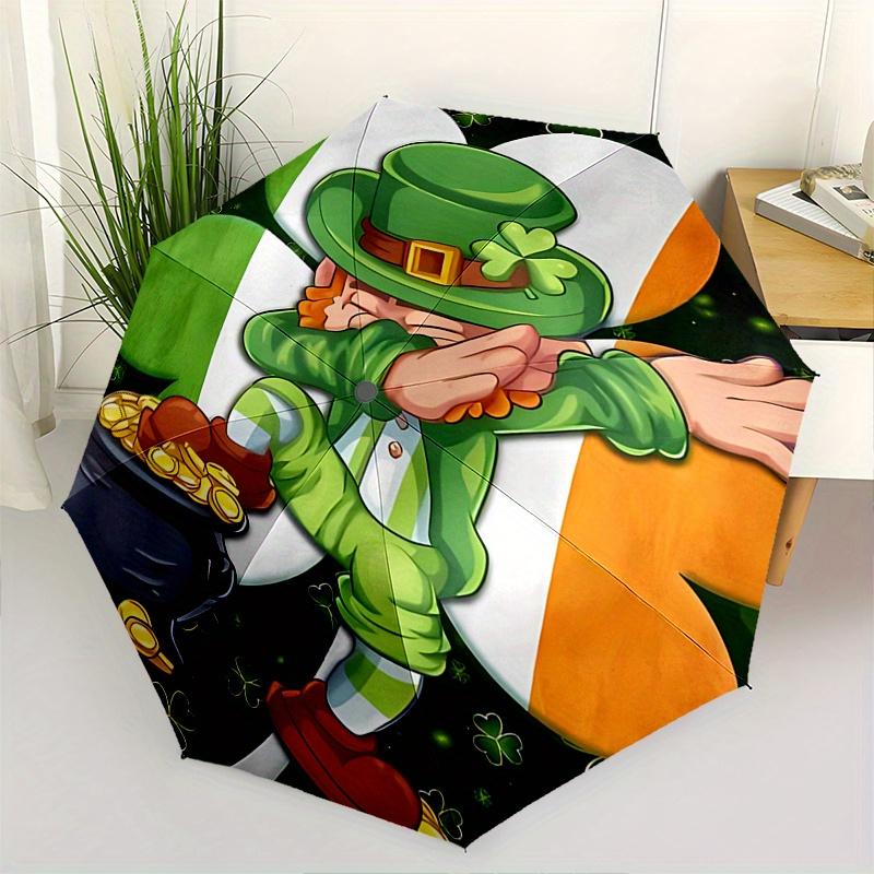 Leprechaun, Pot of Gold Theme 8 Bone Hand Automatic Folding Umbrella, Compact and Portable Design, A Perfect Gift for Birthday, Christmas or