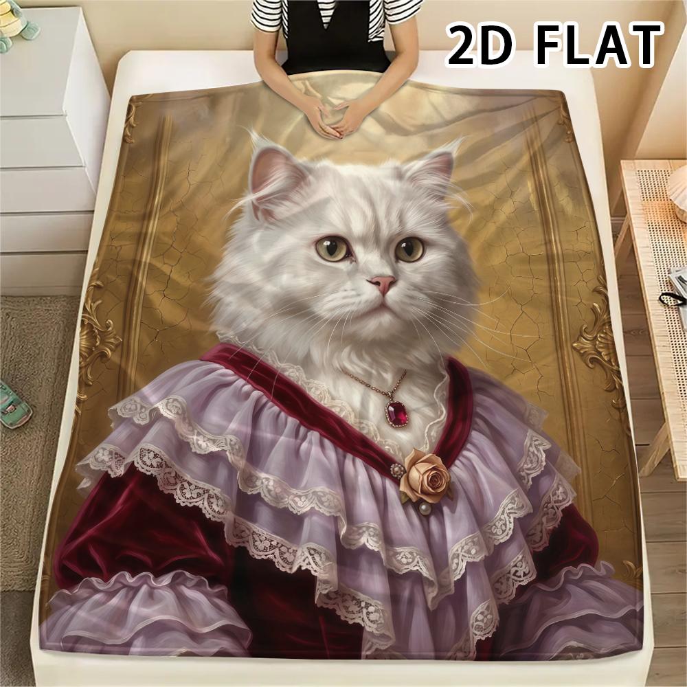 1Pc Classic Royal Cats Print Flannel Blanket,High quality Comfortable for All Seasons,Home Decor,Warmth and Comfort,Perfect for Christmas Gifts