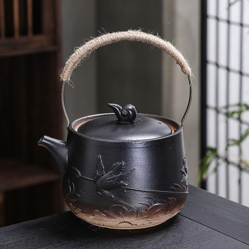 Coarse pottery tea set, household ceramic Kung Fu teacup, beam pot, teacup fireplace tea with gift box.