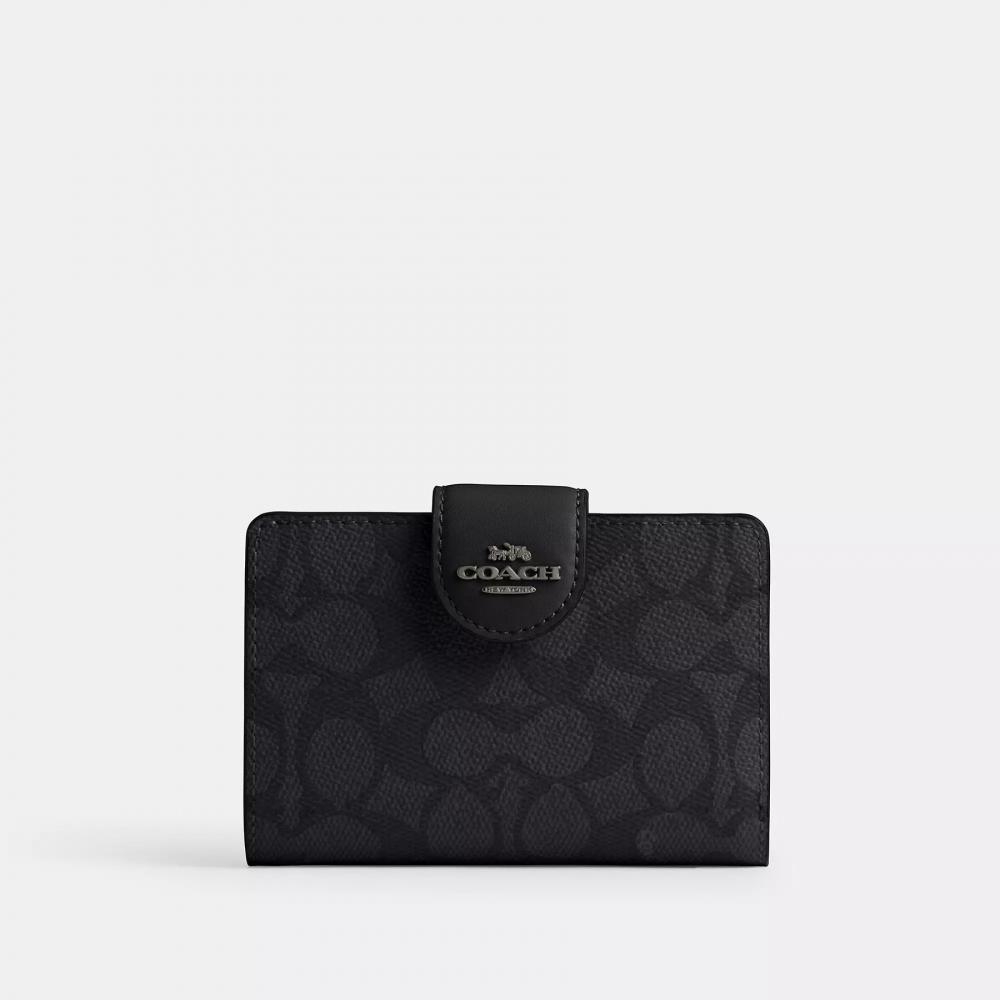 Coach Medium Corner Zip Wallet In Signature Canvas Gold Tan Brown