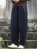 Women Warm Winter Straight Pants Cotton Linen Vintage Elastic Waist Trouser Solid Color Patchwork Pockets Pants