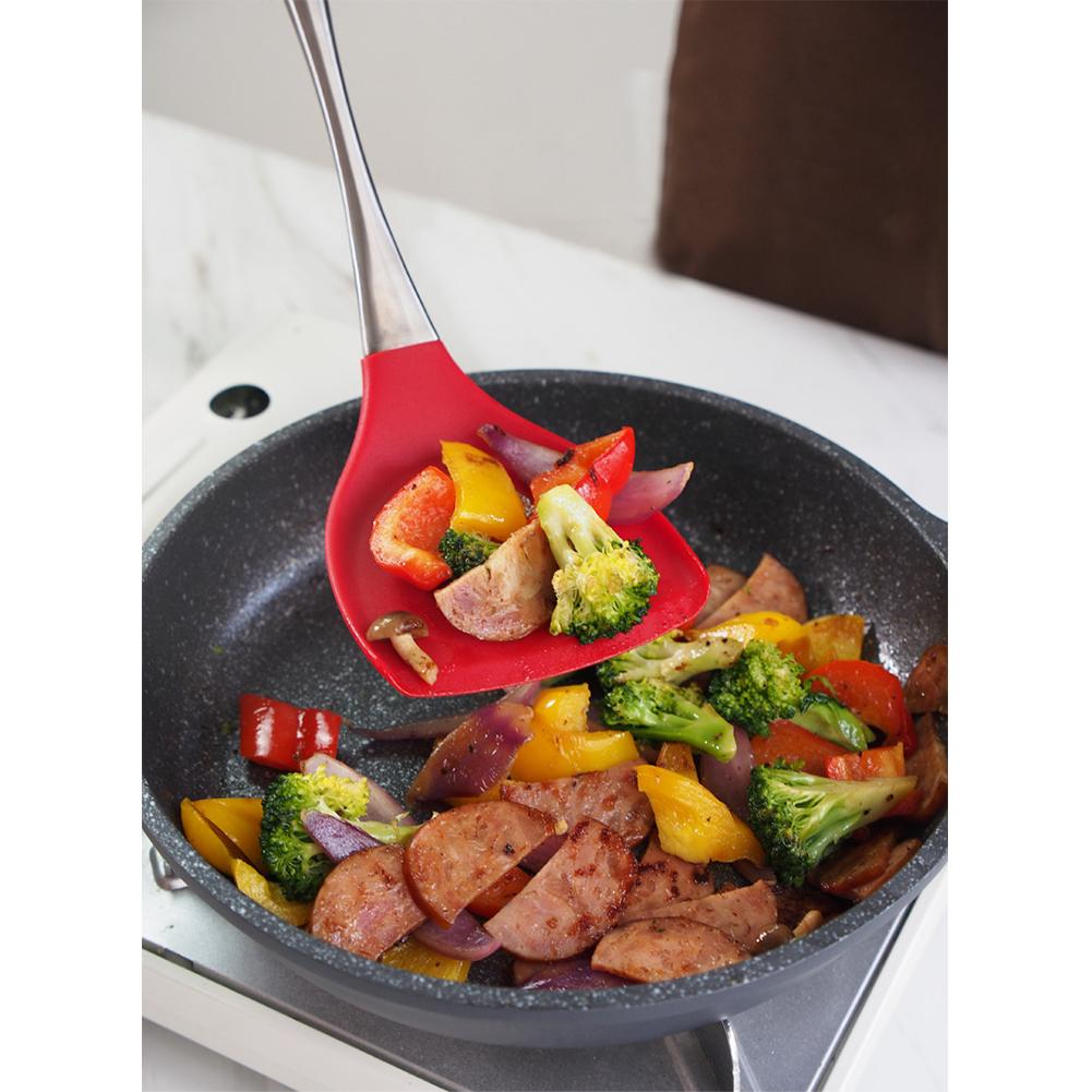 1pc Thicken Heat Resistant Stainless Steel Handle Non-stick Silicone Pot Shovel