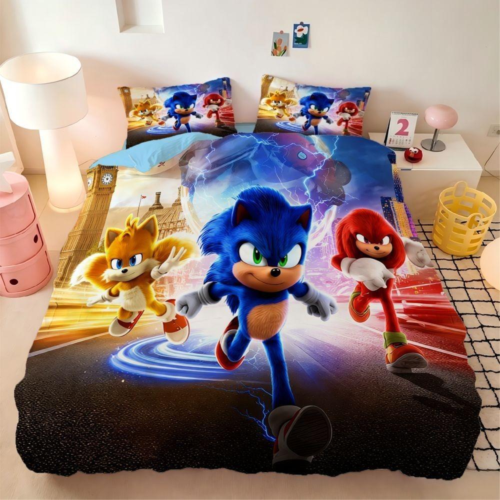 3DPrint Cartoon Anime Bedding Set The Movie S-SonicES Duvet Cover Pillowcase Boy girl Kids Bedroom Gift Single Double Large Size