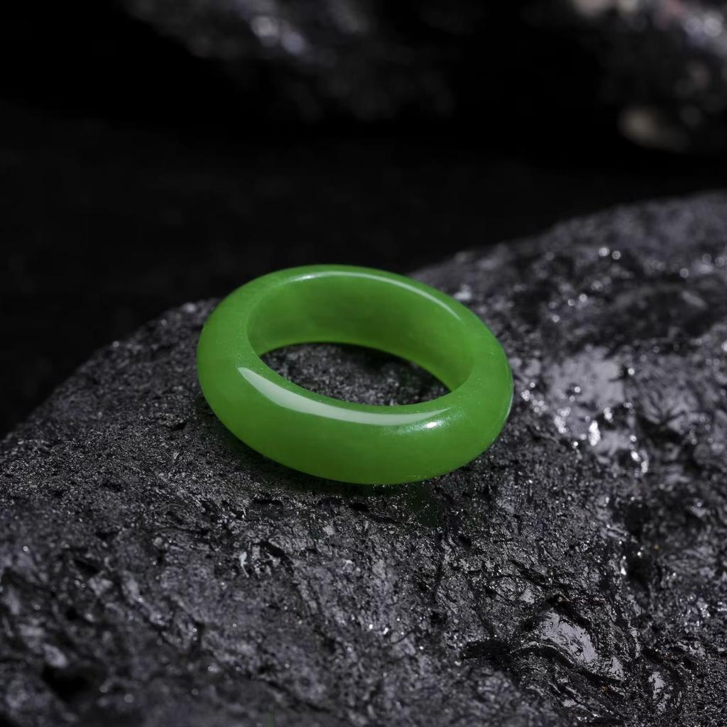 6mm Natural Green Jade Gemstone Ring Plain Fengshui Lucky Wedding Band Thumb Ring Hypoallergenic Jewelry Gift for Her Size 5-12