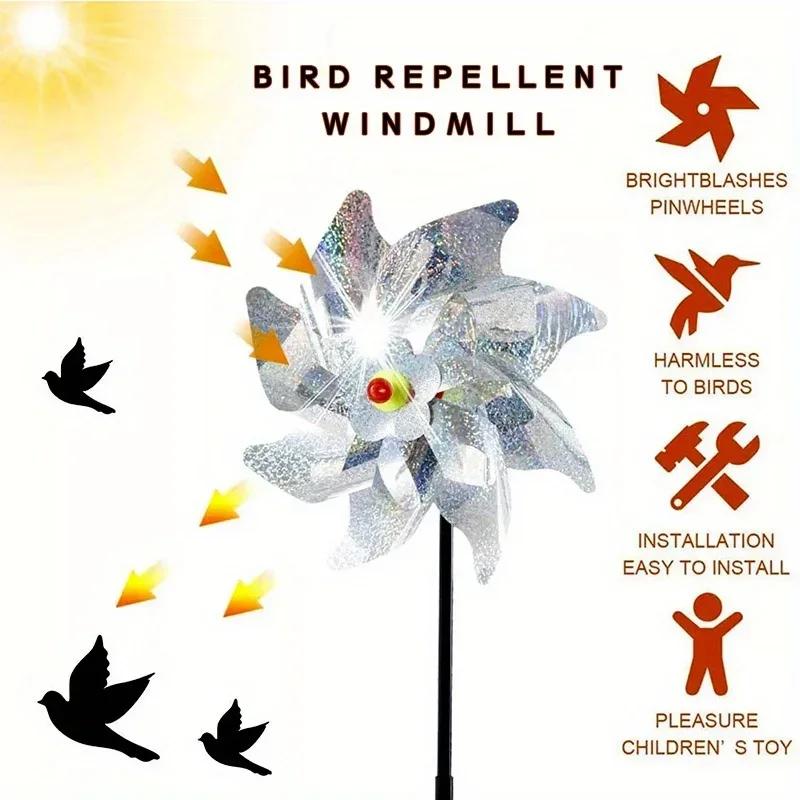 Reflective Bird Repeller Pinwheel - Scarecrow Spinner for Garden, Lawn & Yard, Deters Birds with Sparkly Decoration (1pc)