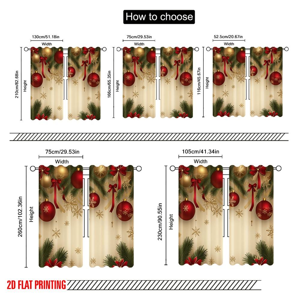 2 шт., 2D плоская печать Принт Шторы Рождественские шары Ветки ели Снежинки (3) Тканый полиэстер (без удилища) Подарки Ldeal
