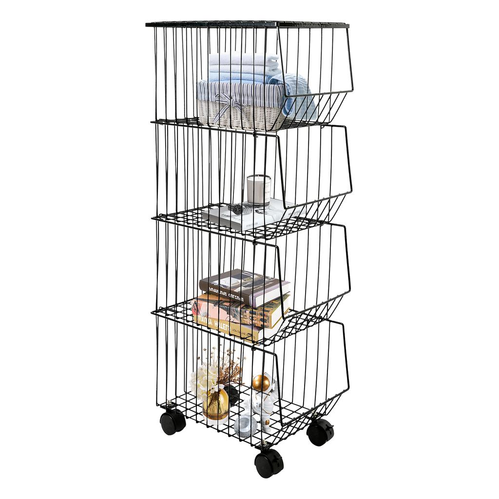 4-Layer Kitchen Storage Room Trolley Storage Basket Kitchen Trolley Basket Floor Rack Fruit Vegetable Storage Movable Rack