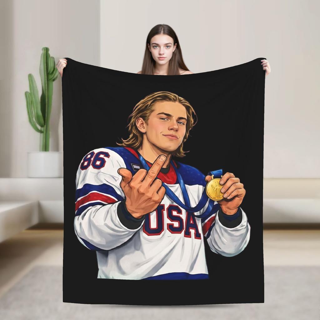 Jack Hughes USA Gold Medal Hockey Blanket Flannel Textile Decor Multi-function Warm Throw Blanket for Bedding Car Bedspread