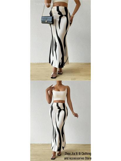 Европейская и американская женская юбка-рыбка с принтом зебры и высокой талией