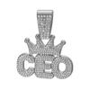 Men Hip Hop Crown CEO Letter Pendant with Cuban Link Chain Necklace For Women Men  Bling Iced Out Rhinestone Necklaces Jewelry