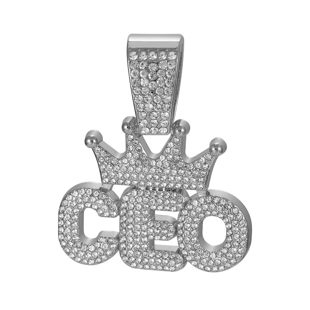 Men Hip Hop Crown CEO Letter Pendant with Cuban Link Chain Necklace For Women Men Bling Iced Out Rhinestone Necklaces Jewelry