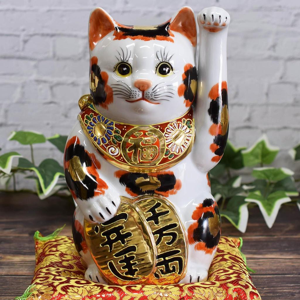 Украшение в виде кошки на удачу Керамическая посуда Кутани Левая овальная кошка на удачу Золотой ситец Фэн-шуй Удача Интерьер в японском стиле