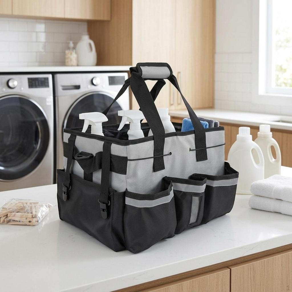 Large Capacity Cleaning Caddy Bag with Multiple Pockets, Heavy Duty Multipurpose Utility Tote Organizer