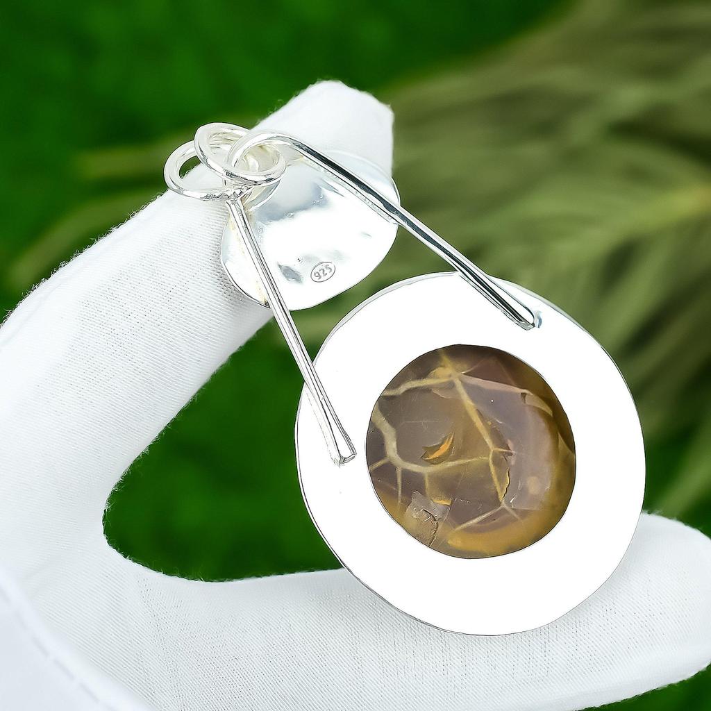 Mothers day Sale 925 Silver Round Moroccan Mud Crack Fossil Gemstone New Pendant