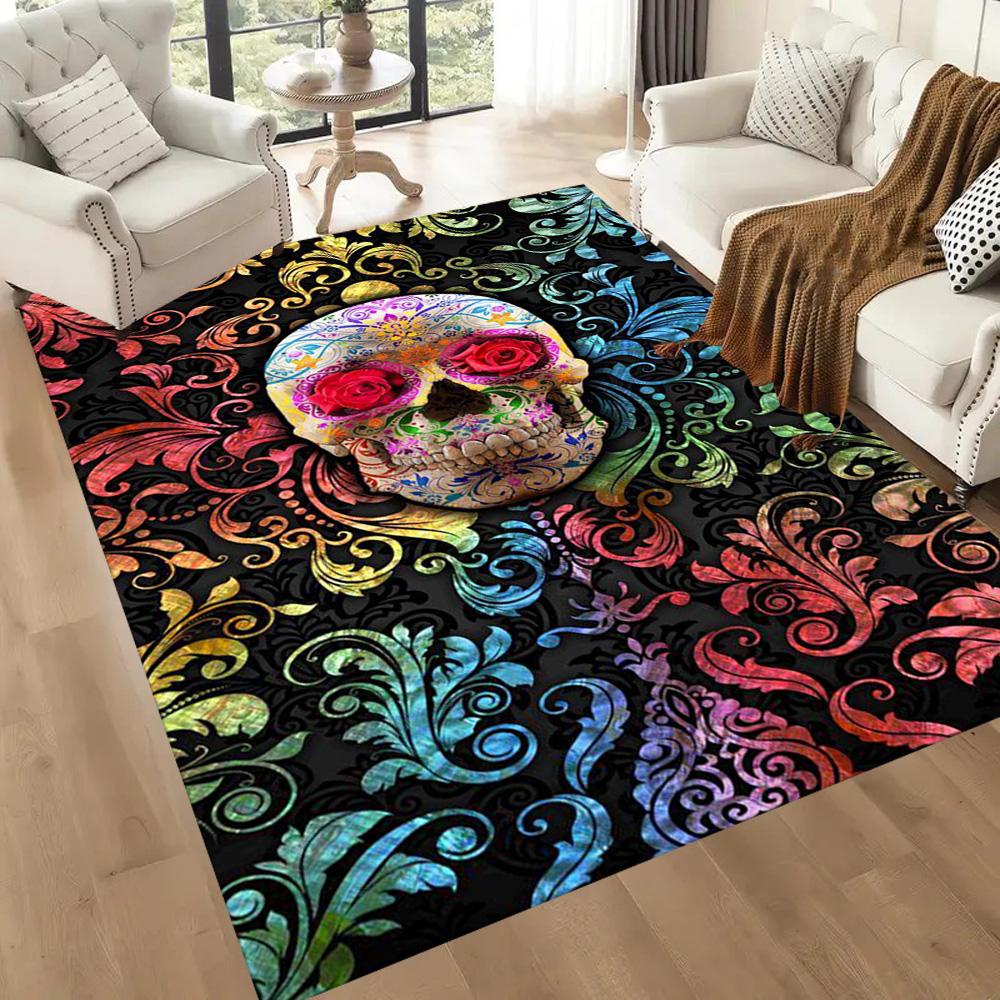 Colorful Skull Artwork Floor Mats for Living Room, Bedroom and Room Decoration Are Suitable for Gifts.