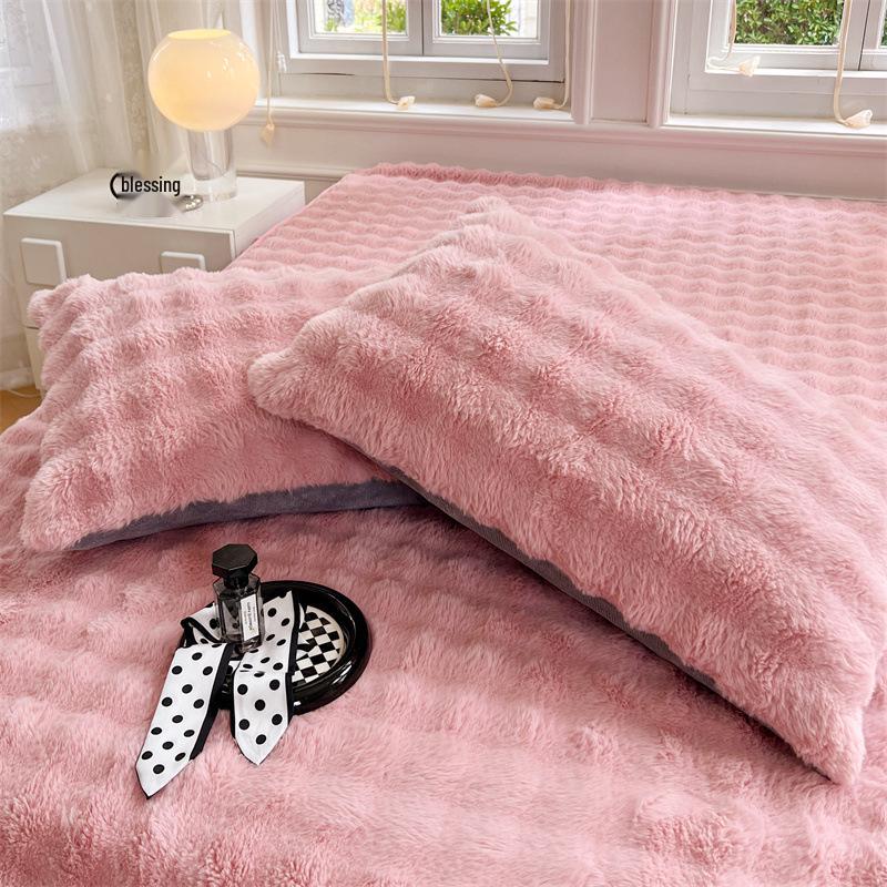 Плюшевая наволочка на длинную подушку из искусственного кроличьего меха - Двусторонняя наволочка из молочного велюрового флиса