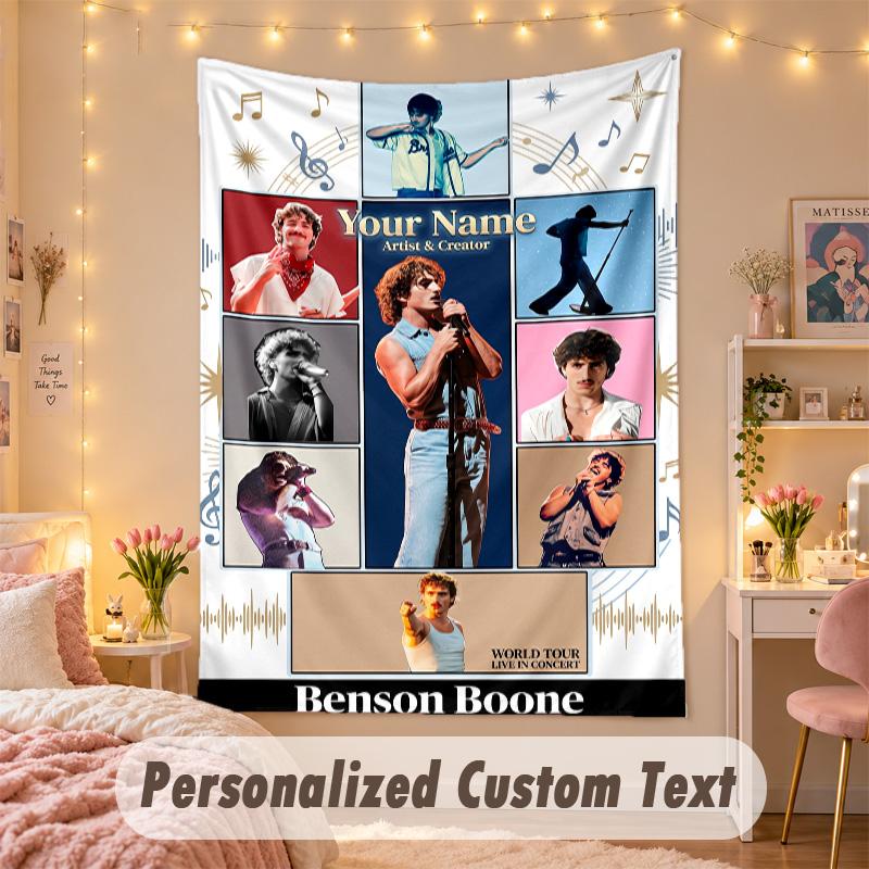Custom Personalized Tapestry,Benson Boone Print Custom Name Text Wall Art Hanging for Bedroom