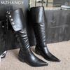 Модные женские сапоги с острым носком, кожаные сексуальные туфли на среднем каблуке, дизайнерская обувь для женщин, тренд 2025 года, элегантные зимние новые туфли-лодочки Mujer Chelsea Botas