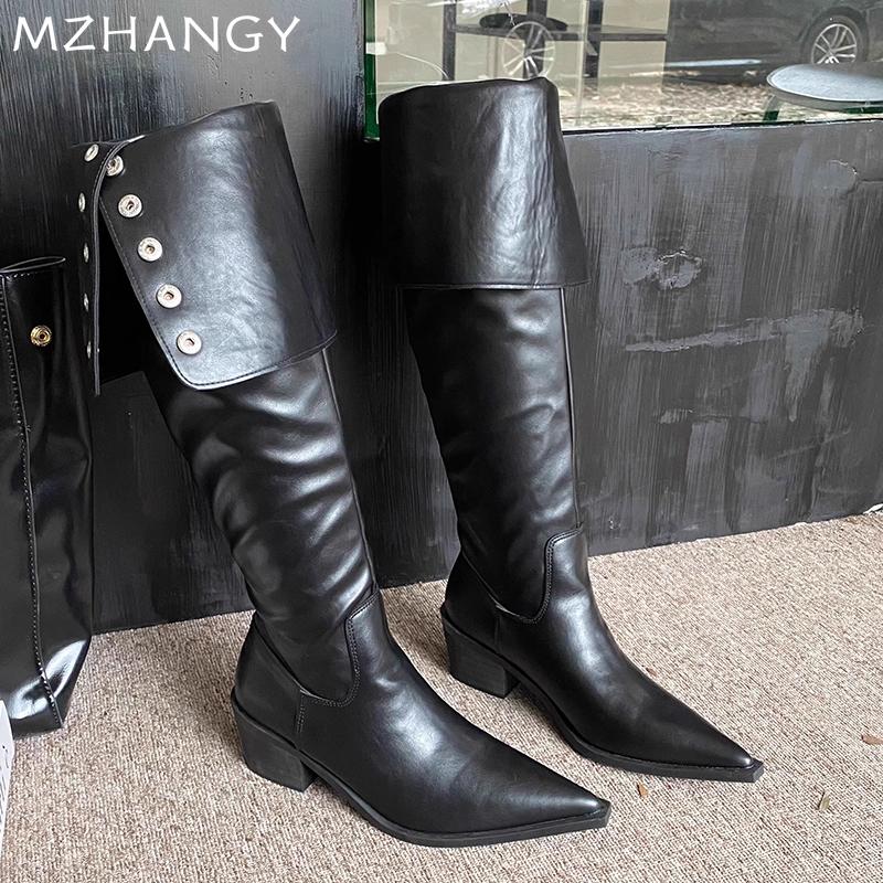 Модные женские сапоги с острым носком, кожаные сексуальные туфли на среднем каблуке, дизайнерская обувь для женщин, тренд 2025 года, элегантные зимние новые туфли-лодочки Mujer Chelsea Botas