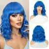 Wig With Bangs Synthetic Short Wavy Wigs For Women Shoulder Length Curly Bob Wigs Heat Resistant Wigs For Daily Party Use