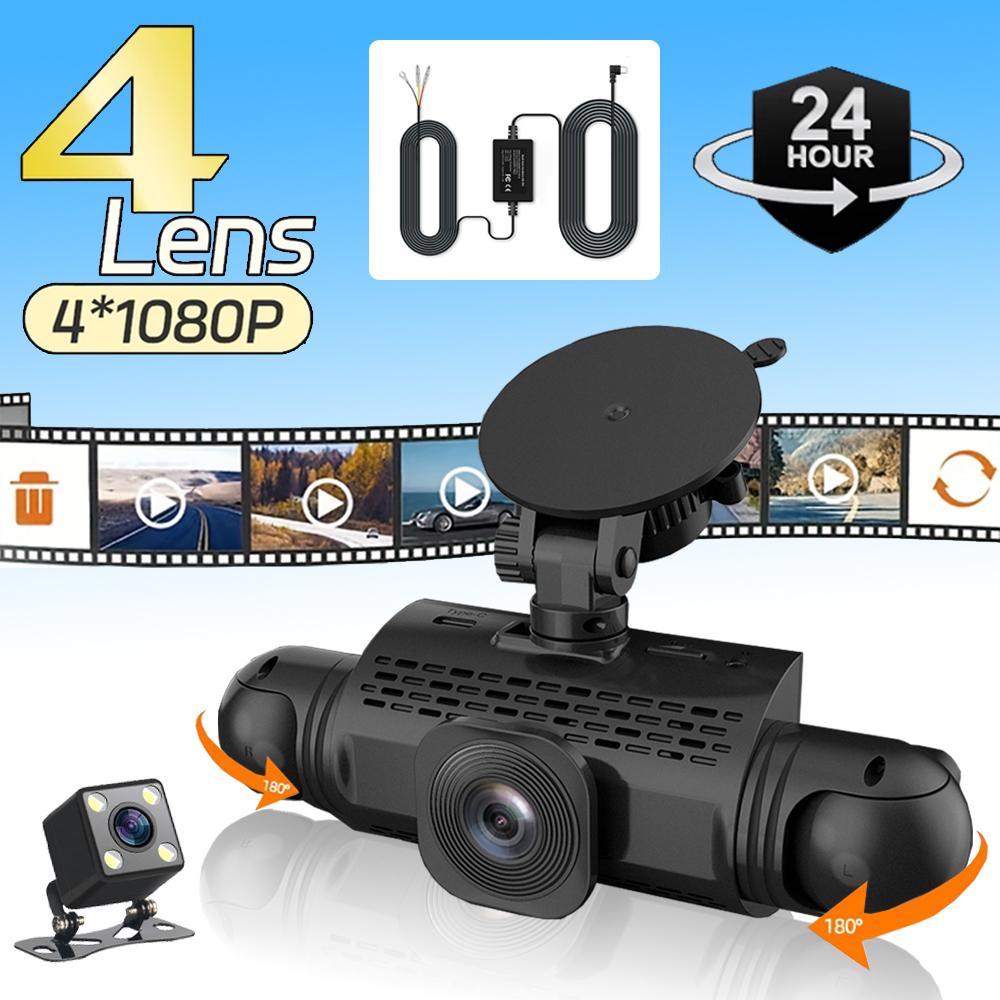 Автомобильный видеорегистратор, 4-канальная камера черного ящика для вождения, FHD 1080P, передняя, левая, правая, задняя, ночное видение, циклическая запись, круглосуточный парковочный монитор