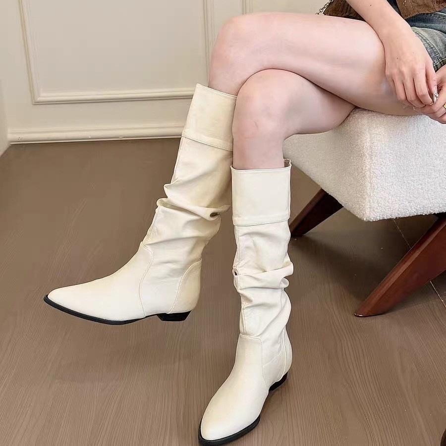 New autumn and winter stacking boots women's inner height increase high boots but knee boots small square head versatile knight boots
