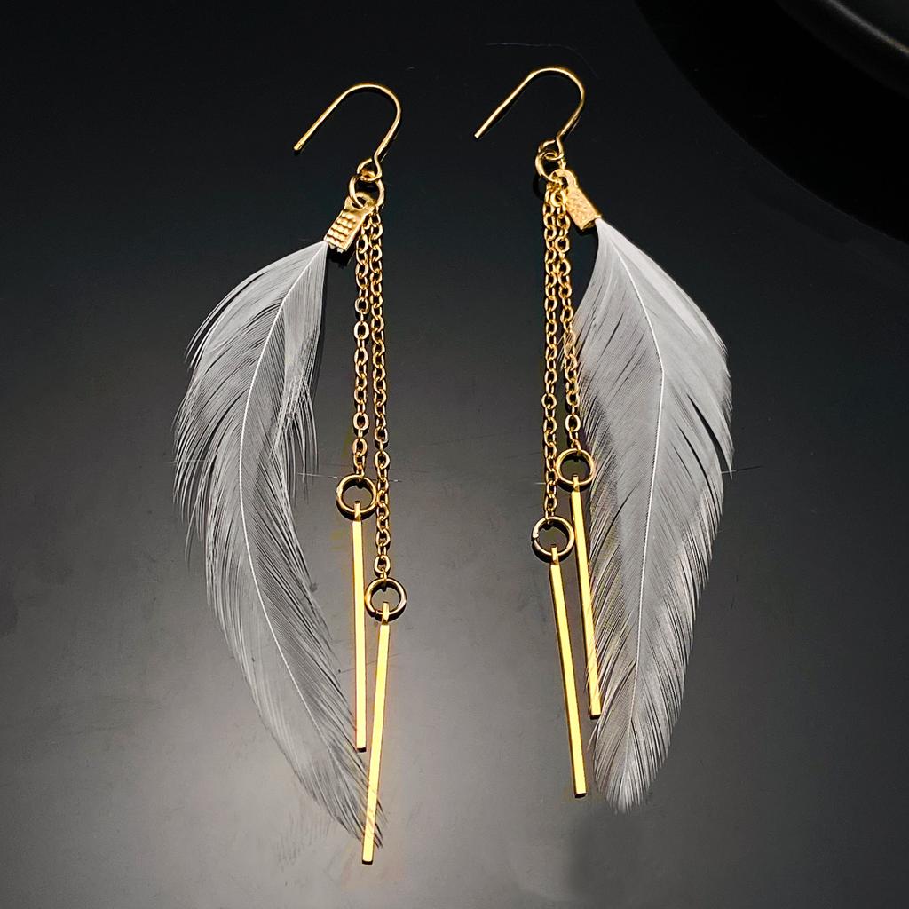 2026 New Feather Earrings Women's, Retro Fashion Creative Design Long Chain Fringed Earrings High Quality Earrings