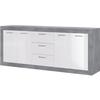 Буфет STONE с 4 дверцами и 3 ящиками - Бетон и белый декор - Д 206 x Г 45 x В 83,4 см