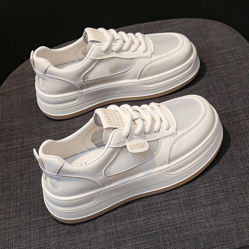 Cowhide version, genuine leather little white shoes, women's models, 2025 summer new thick-soled heightening women's shoes, mesh sports and leisure bo