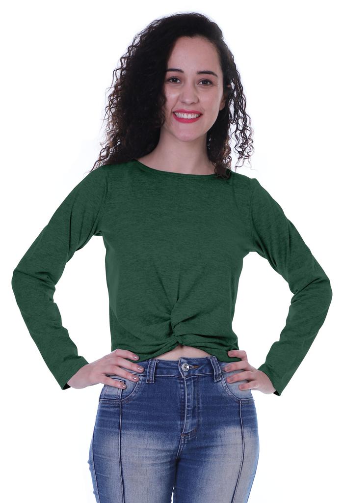 Moomaya Womens Full Sleeves Front Knot Crop Top Summer Tshirt Plain Tee Tops