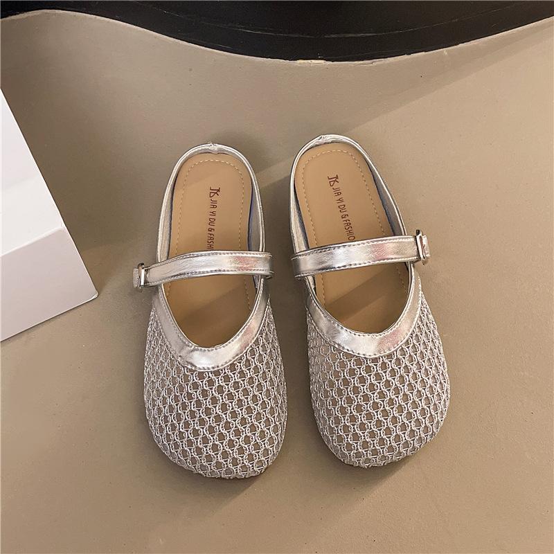 Baotou Half Slippers Women's Outer Wear 2025 New Summer Versatile Flat-bottomed Mesh Breathable Fairy Wind Soft Bottom Cool Slippers