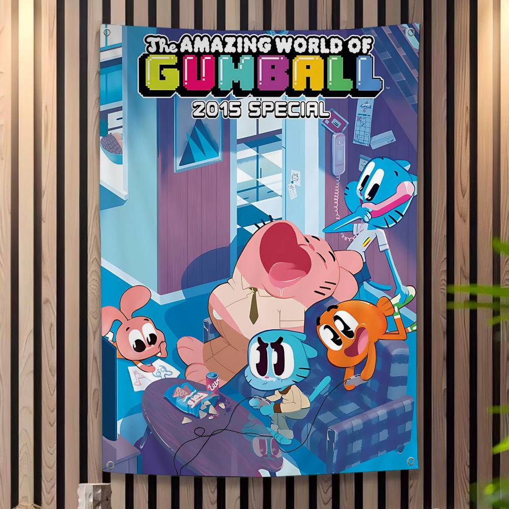 The Amazing Funny Wworld Of Gumball Banner Art Printing Japanese Wall Flag Anime Wall Hanging Home Decor